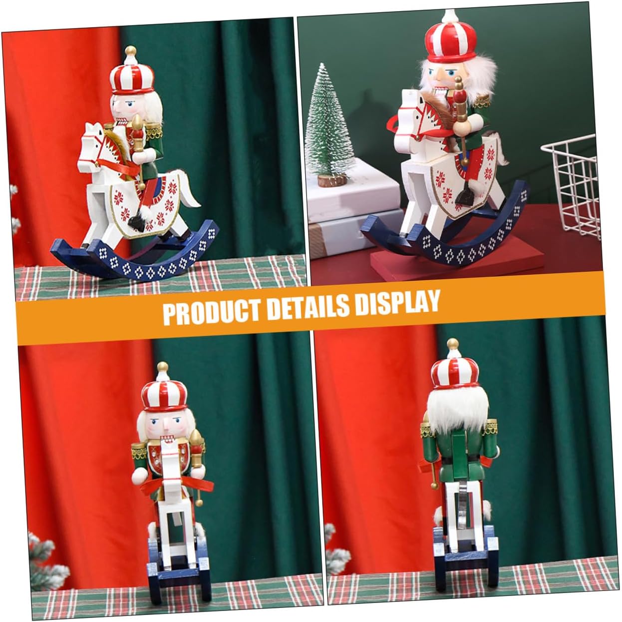 VICASKY Christmas Nutcracker Soldier Figurine 30cm Wooden Rocking Horse Nutcracker Decor Red Xmas Tree Ornament Traditional Holiday Centerpiece for Home and Table