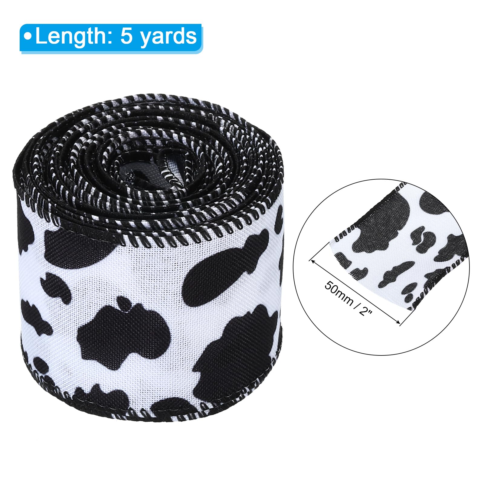 PATIKIL 5 Yards Ribbon for Gift Wrapping 1pcs 50mm (2inch) Cow Print Ribbons for Crafts Thin Ribbon for Wedding Decoration Gifts Home Coming-Mum Hat Bow - Image 2