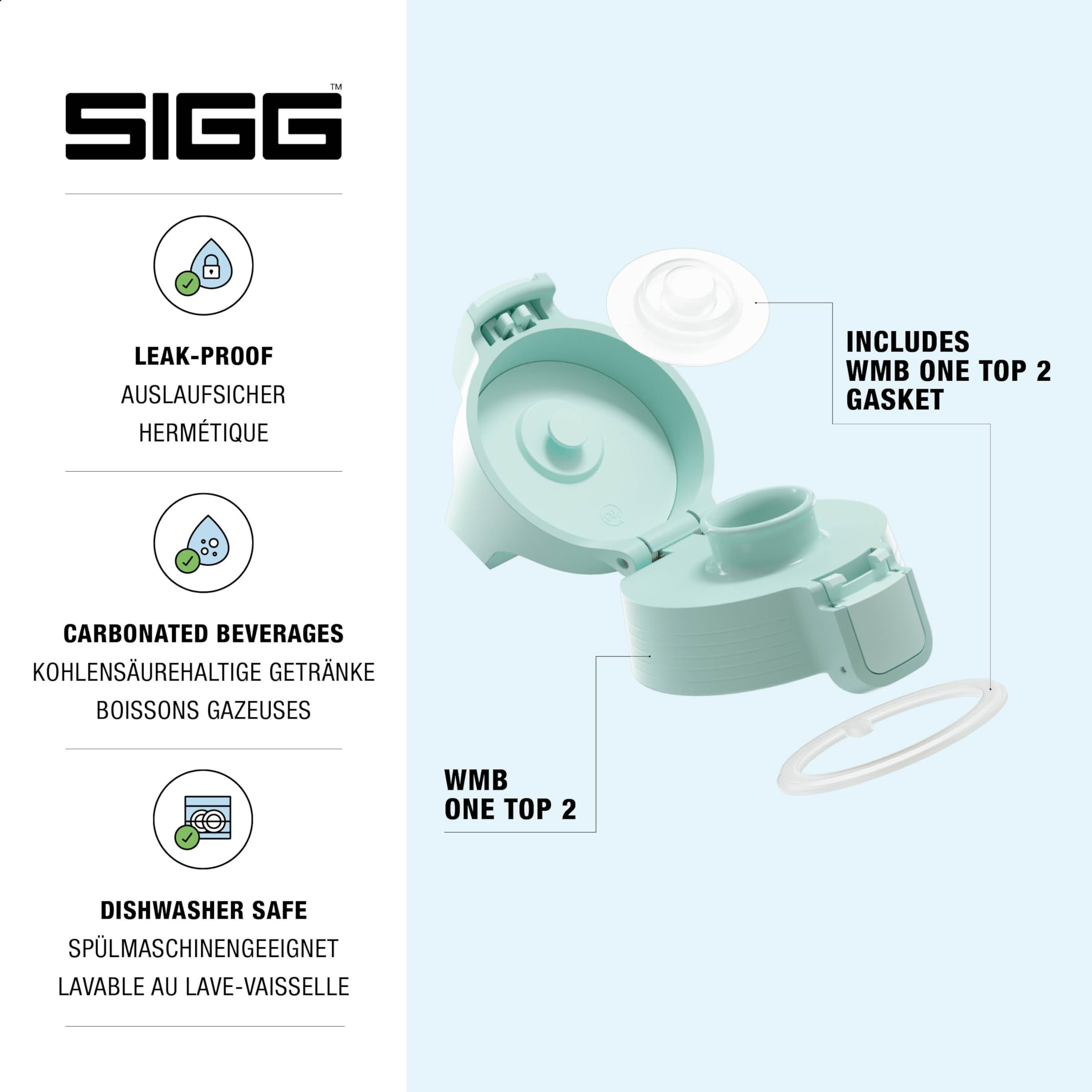 Sigg WMB ONE Top 2 Milky Blue Green (One Size), Replacement Spare Part Drinking Bottle, One-Handed & Leak-Proof Closure Cap - Image 2