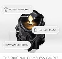 Vista 3 de Luminara - Vela LED sin llama con goteo de cera pesada, negra de 3.4" x 4.5", función de temporizador, pila de cera real, funciona con batería, sin