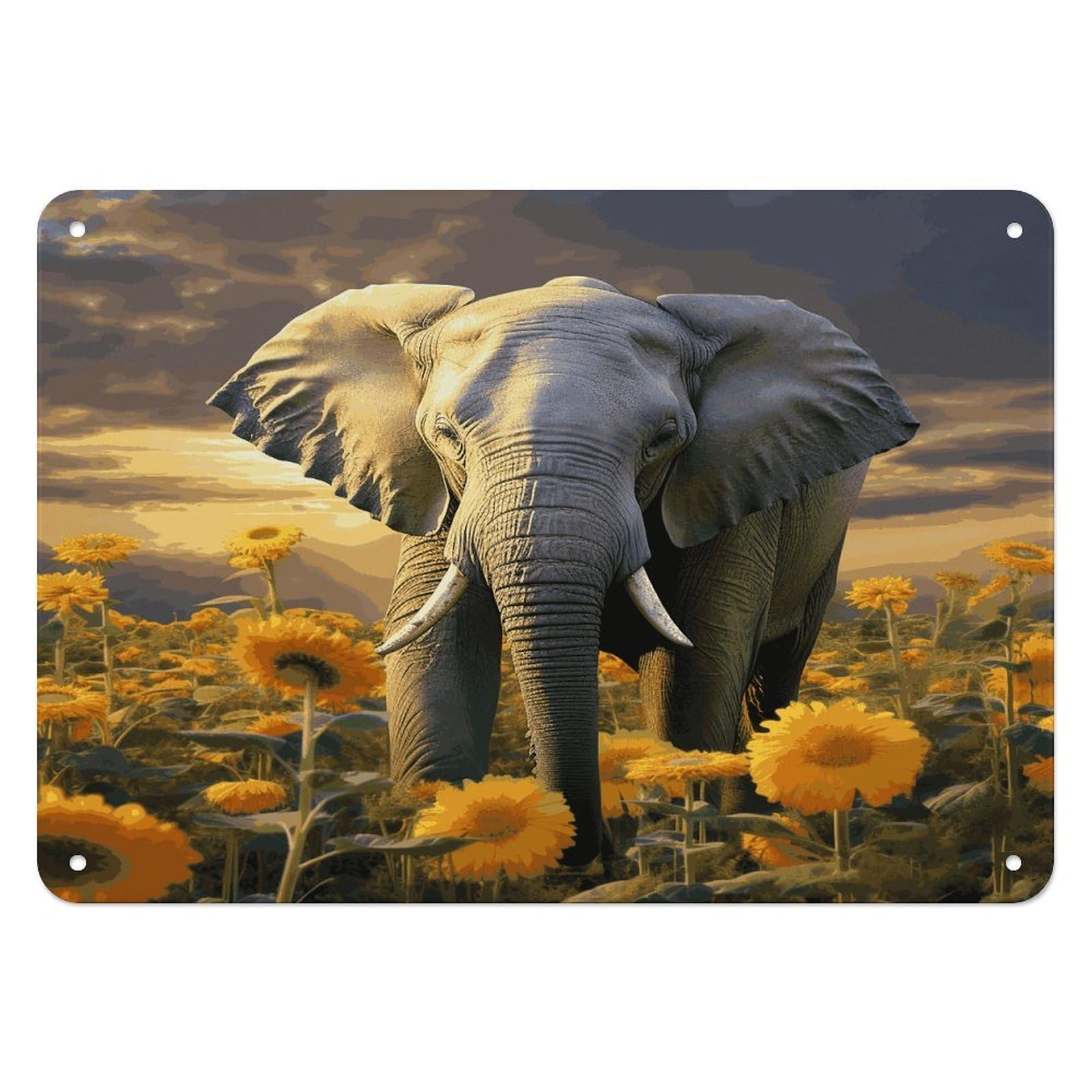 Fodpand Style Elephant With Sunflower Retro Vintage Metal Tin Sign,Wall Art Decor Garden Plaque Poster For Bedrooms Yard Bars Pubs Patios Porches 7.9X5.5 Inch