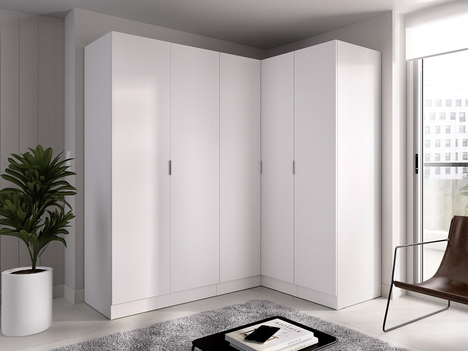 Vente-unique - Armadio angolare 5 ante L173 cm Bianco - LISTOWEL