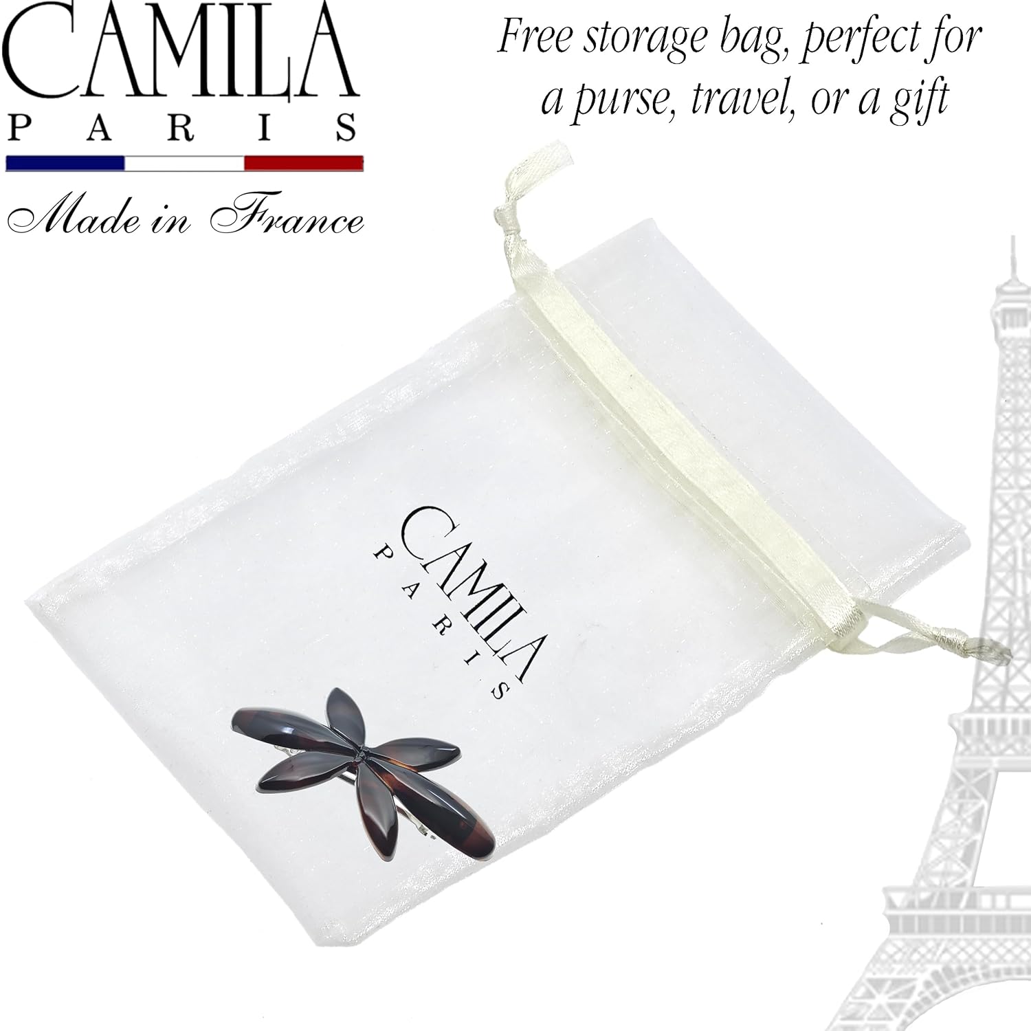 Camila Paris CP2426-CP2875 French Hair Barrette Clip for Girls Flower, Combo, Automatic Clasp Strong Hold Grip Hair Clips for Women, No Slip and Durable Styling Girls Hair Accessories, Made in France - Image 6