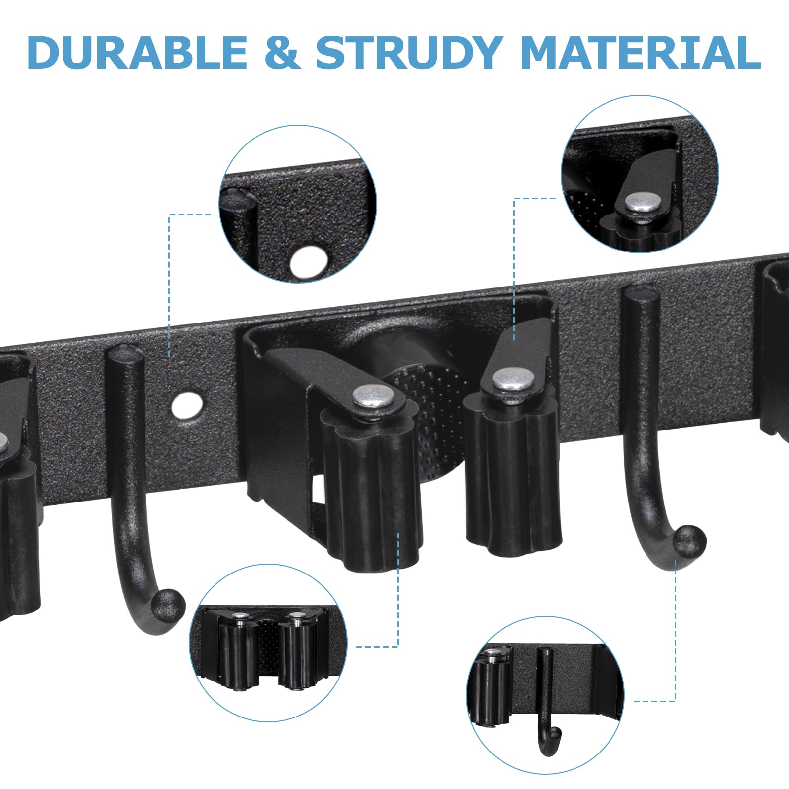 Carehabi 5 supporti per scope con 4 ganci, 2 supporti per scope da parete, senza fori o forature, autoadesivi per garage, giardino, ripostiglio, cucina, bagno