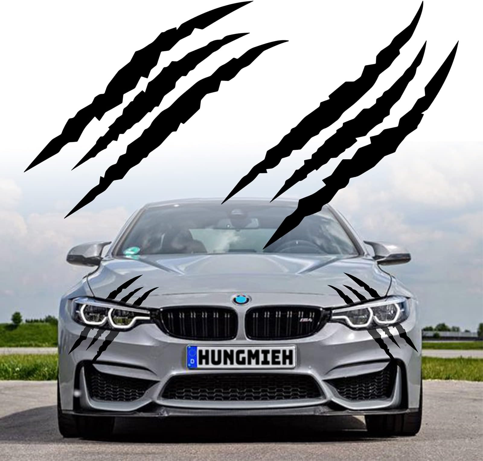 2PCS Claw Mark Car Decak, Car Headlight Decal/15.8 Inch, Monster Claw Scratch Stripe Stickers for Dodge Challenger/Charger, Black