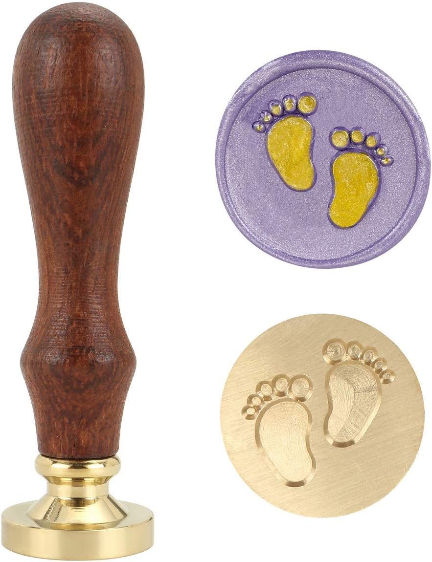 Yoption Baby Series Wax Seal Stamp, Baby Foot Brass Head Wooden Handle Sealing Stamp for Baby Shower Party Invitation