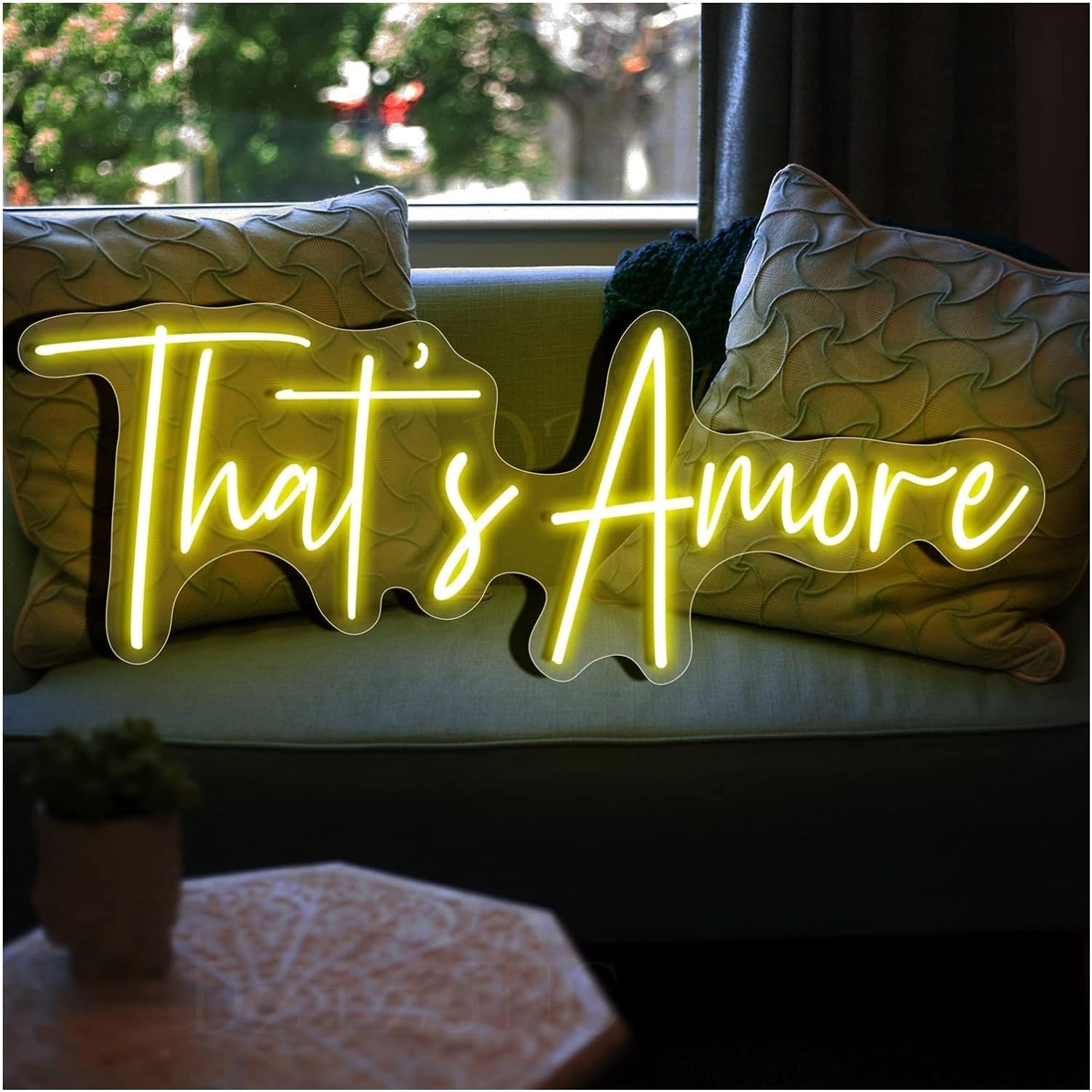 Señal de neón LED que brilla Amore neón, decoración de boda acrílica colgante de pared LED transparente (74 x 28 cm)