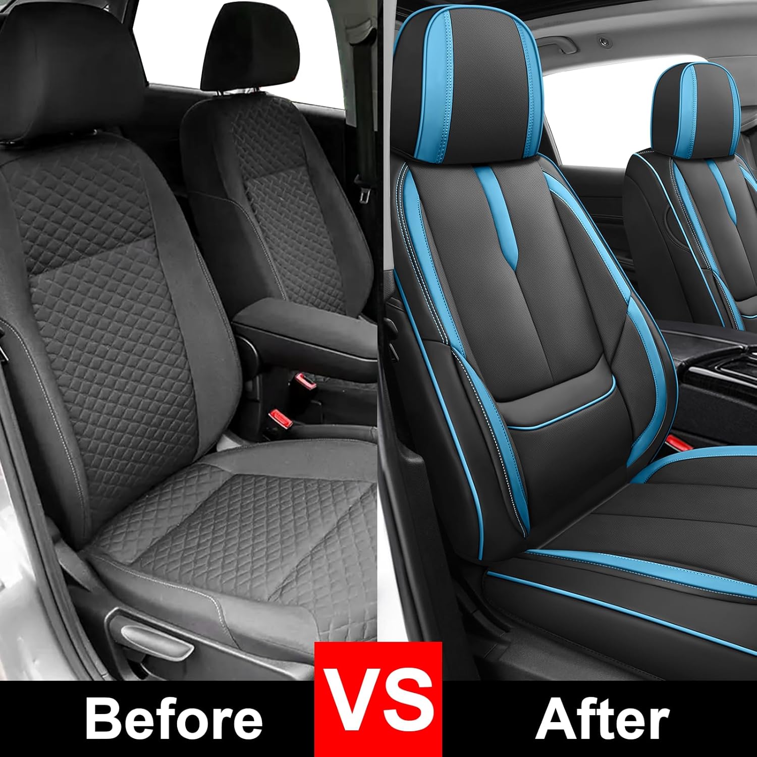 Fit for 98% of Mercedes Benz Car Seat Covers, Premium Nappa Leather Seat Cover, Fully Wrapped Protect Modern Style Seat Cover (2-Seat Standard, Black & Blue)