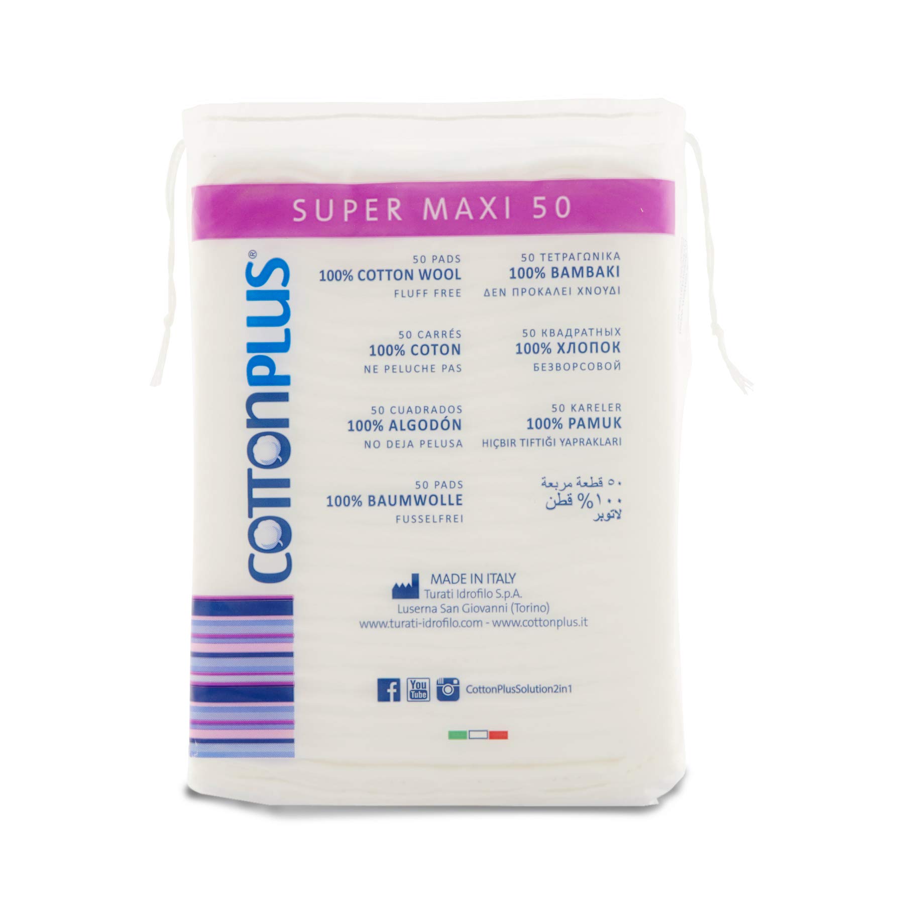 Cotton Plus Super Maxi 50 pz. - LINEA BEAUTY | DISCHETTI PRETAGLIATI 100% PURO COTONE | Dischetti struccanti XL per la pulizia del viso.