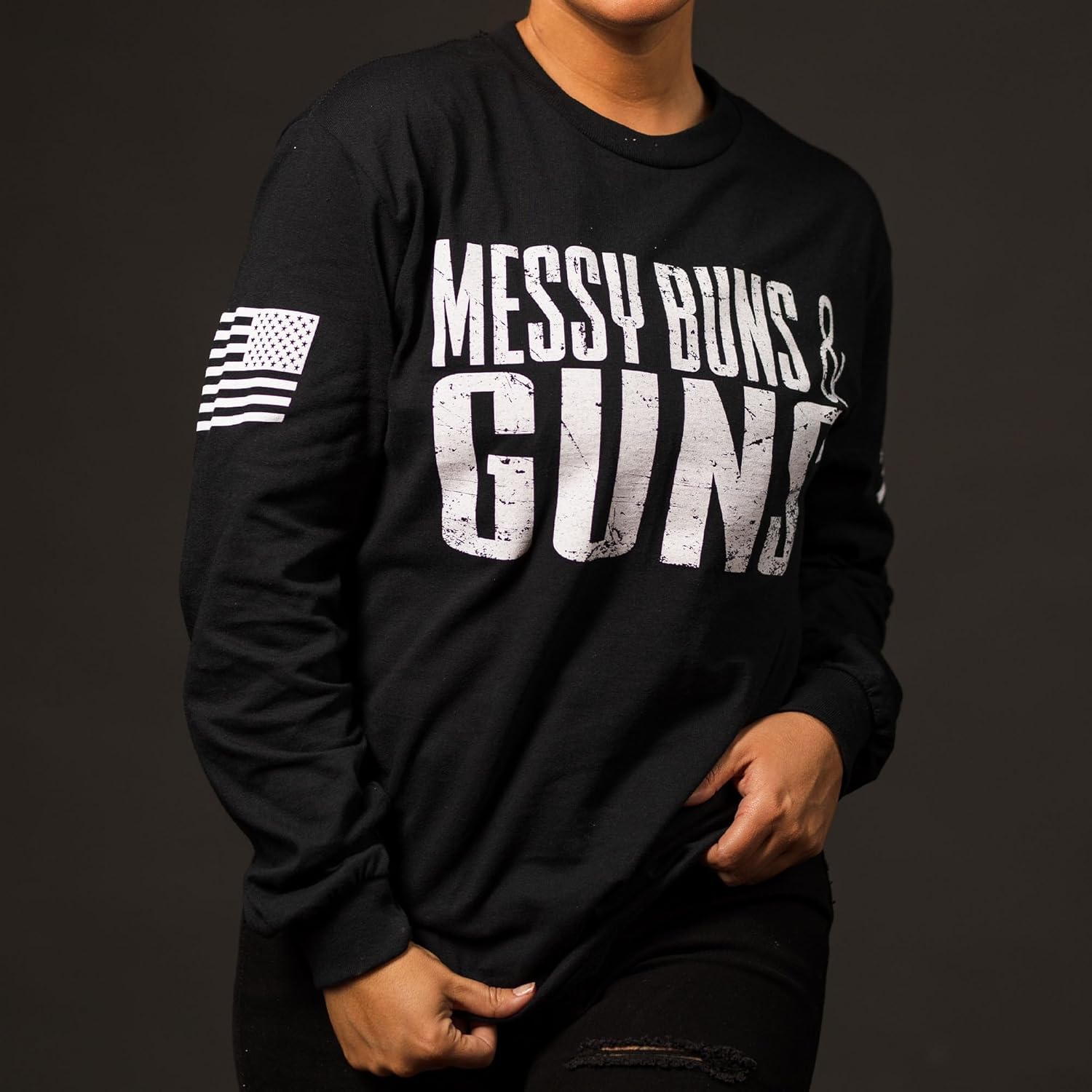 Grunt Style Messy Buns & Guns Women's Long Sleeve T-Shirt - Image 5