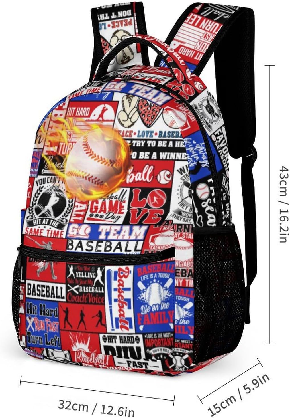 Baseball Backpack for Kids Girls Boys School, 16 Inches Cool Baseball Theme Bookbag, Adjustable, Lightweight, Large Capacity, Colorful Sport Ball Backpack for School - Image 3
