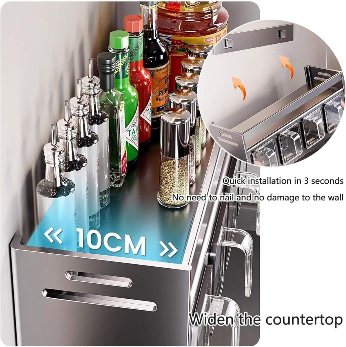 KANVIPRIYA No Drill Metal Double Tier Modern Kitchen Spice Rack Multifunctional Wall Mounted Home Use Seasoning Storage Box (Small) 2