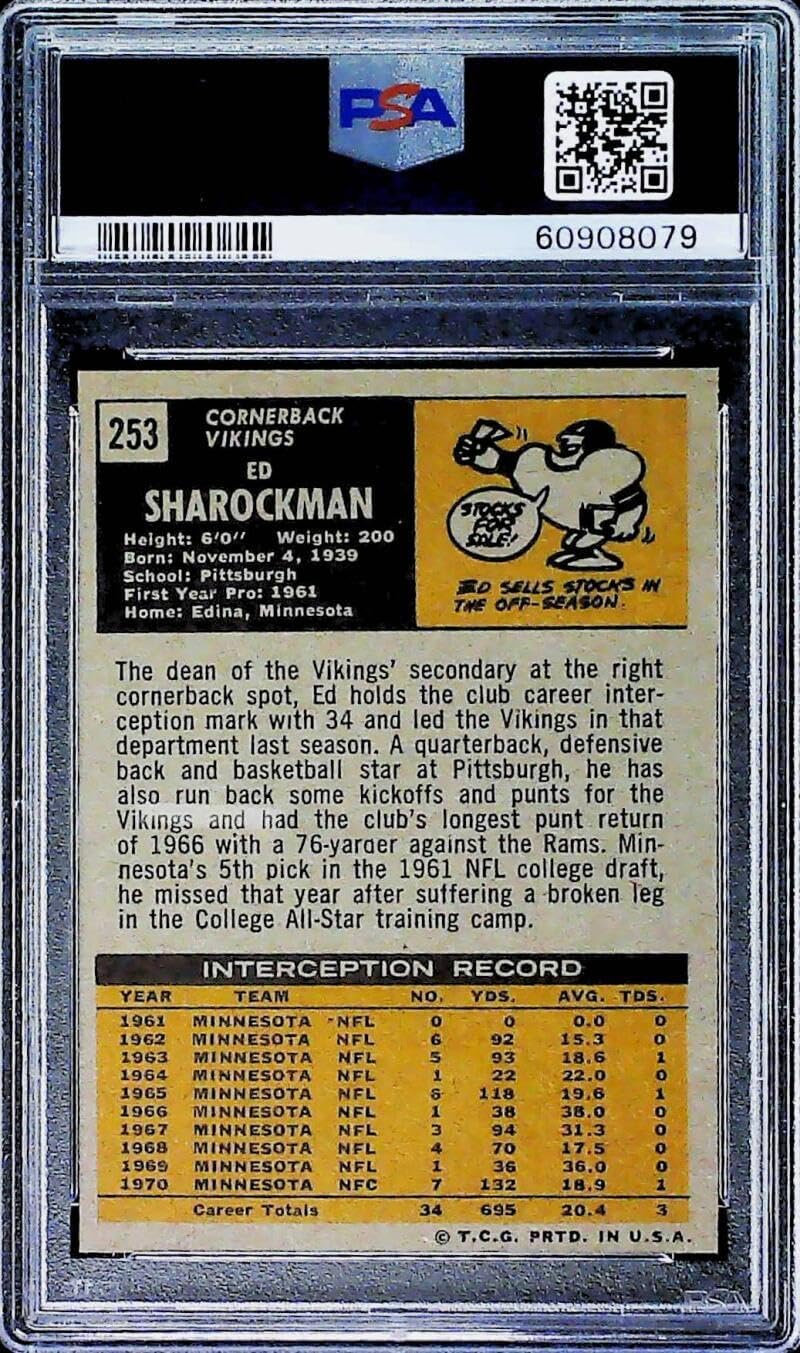 1971 Topps Football #253 Ed Sharockman Minnesota Vikings PSA 6 EX-MT Trading Card