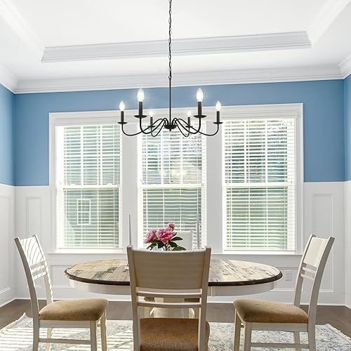 Miniatura 7 de Cunfash Candelabro negro de 6 luces para comedor, lámpara industrial de granja sobre mesa, lámpara colgante para isla de cocina, lámpara de vela