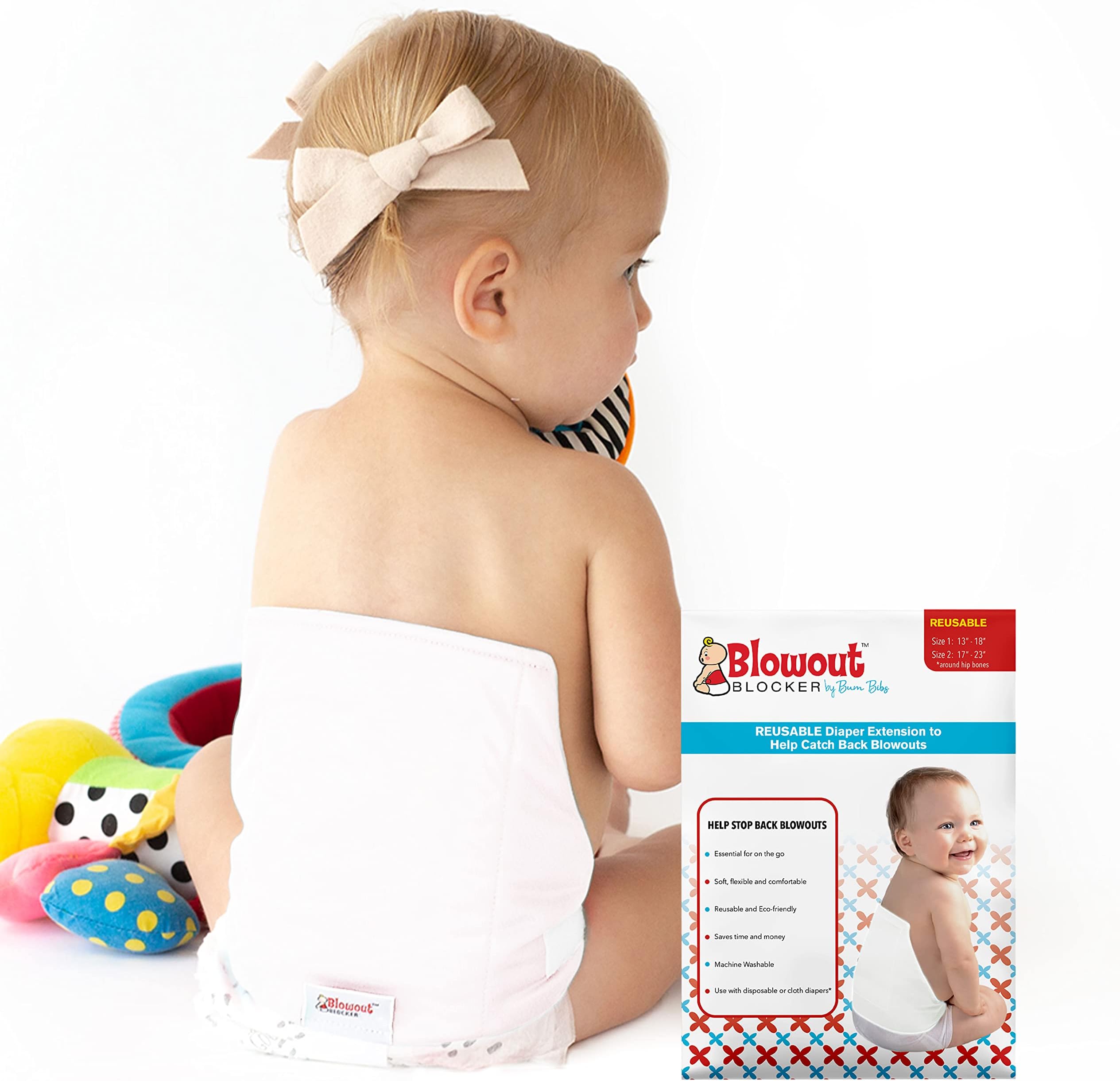Diaper Extender - White, Waist Size 13-18 Inches | Washable & Reusable Diaper Extension for Disposable Diapers and Cloth Diapers | Leakproof Diaper Cover to Catch Diaper Blowout