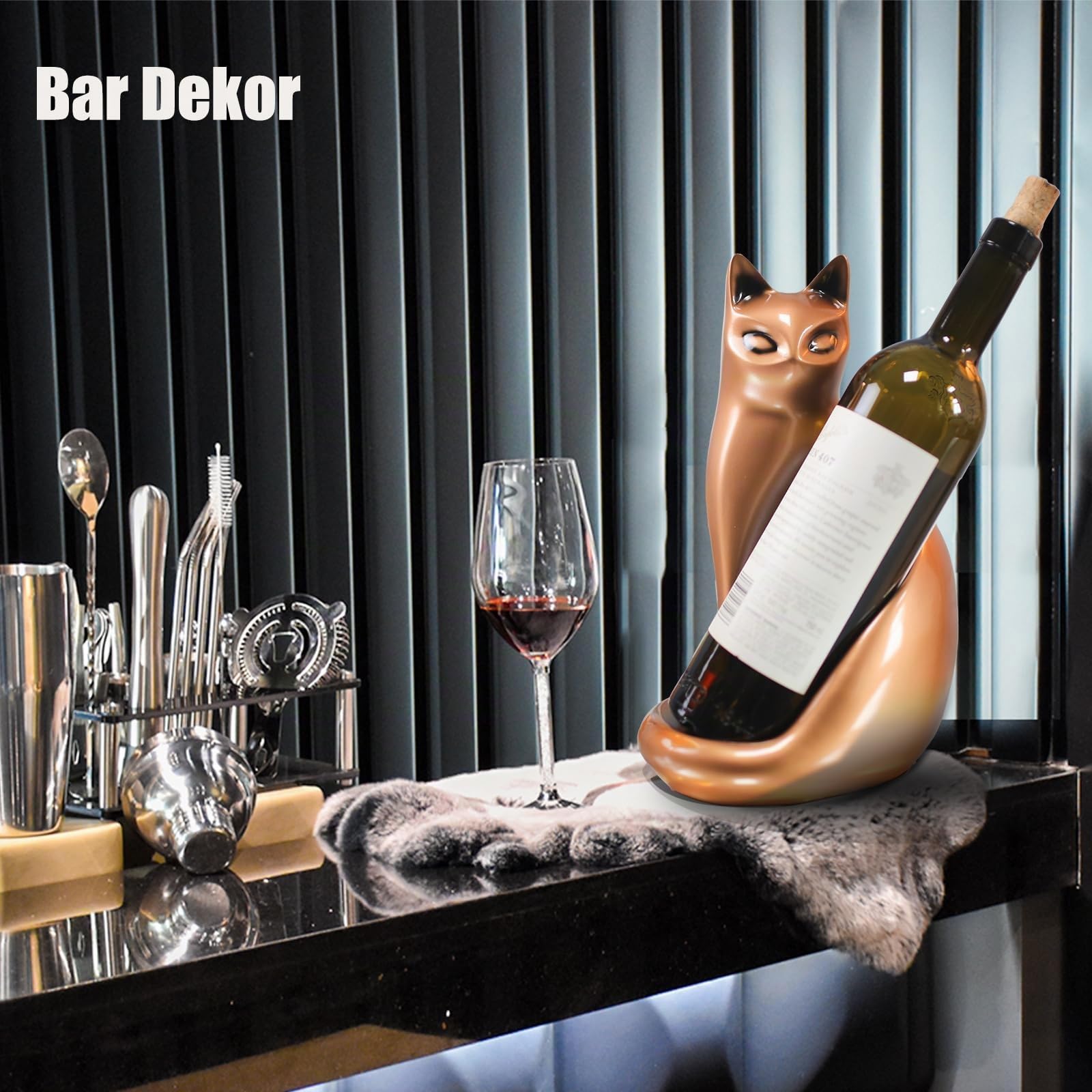 Weinregale Arbeitsplatte, Katzenstatue Dekor Geschenke für Frauen Männer Mädchen Katzenliebhaber, Kreativer Rotweinstand Perfekt für Tischplatte, Arbeitsplatte, Bar, Zuhause, Kupfer Flaschenregal