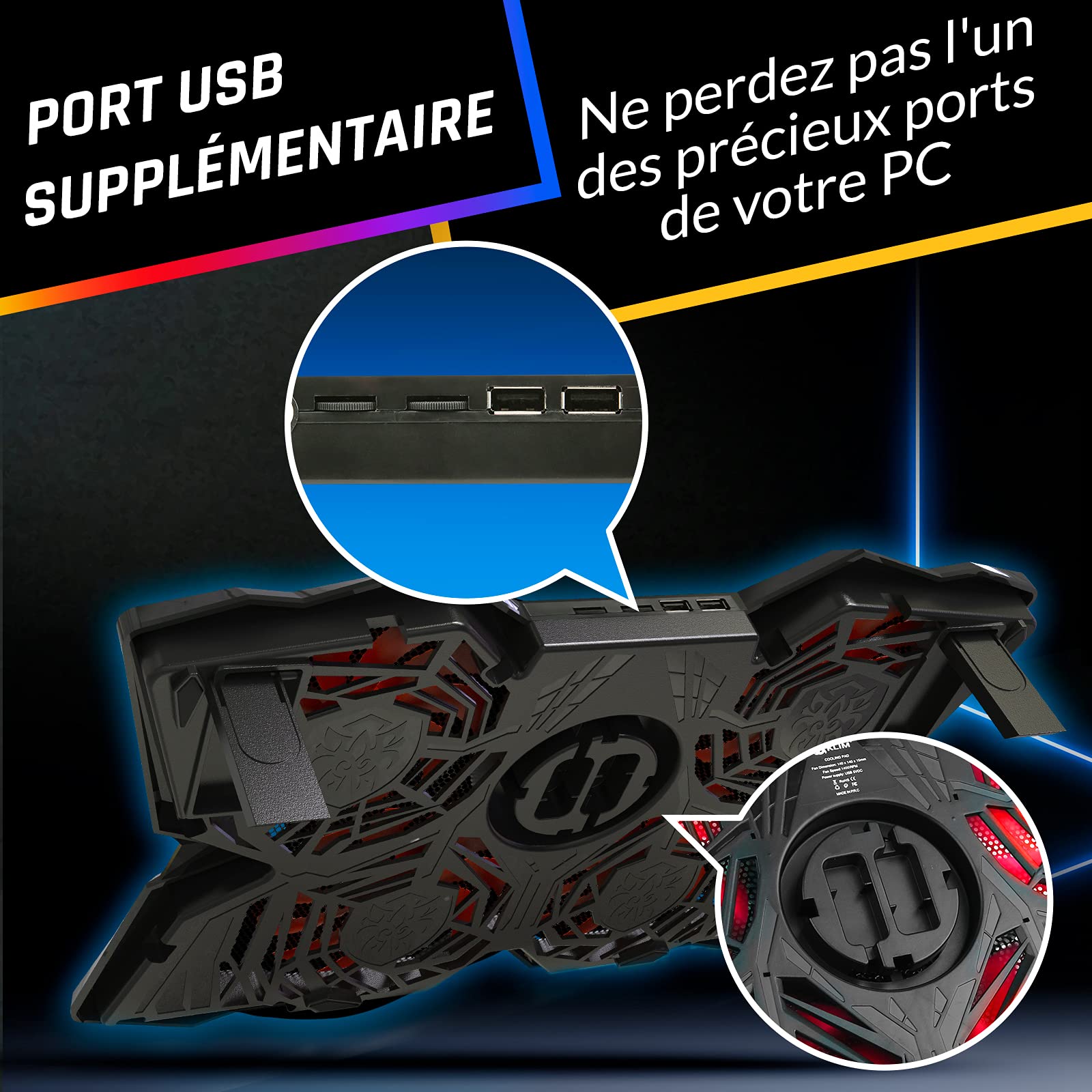 KLIM Wind Refroidisseur PC Portable 4 Ventilateurs Silencieux pour Laptop Mac PS5 PS4