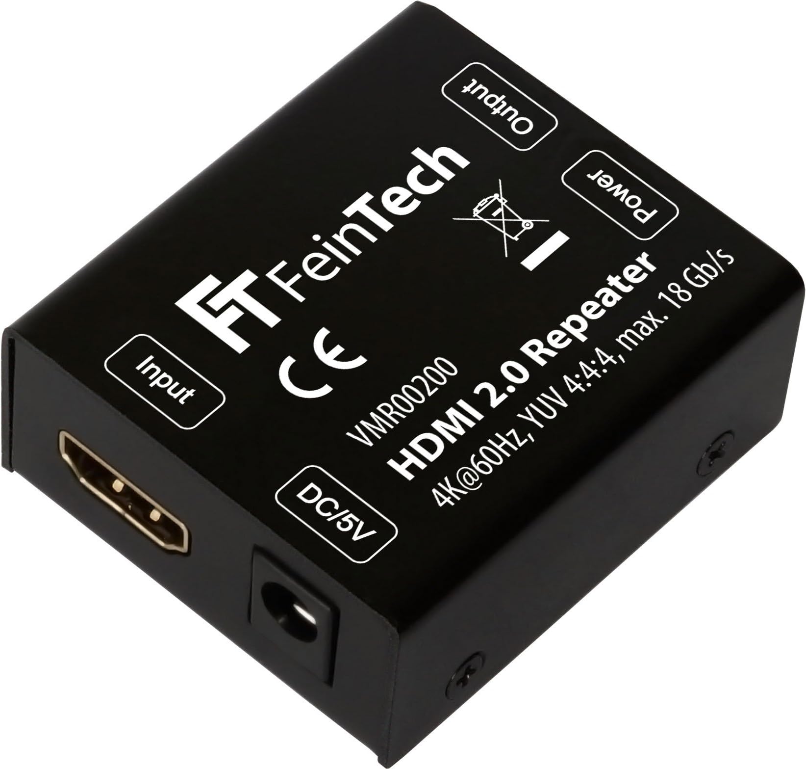 FeinTech VMR00200 HDMI 2.0 Repeater Signal-Amplifier Extender Booster 4K HDR Black