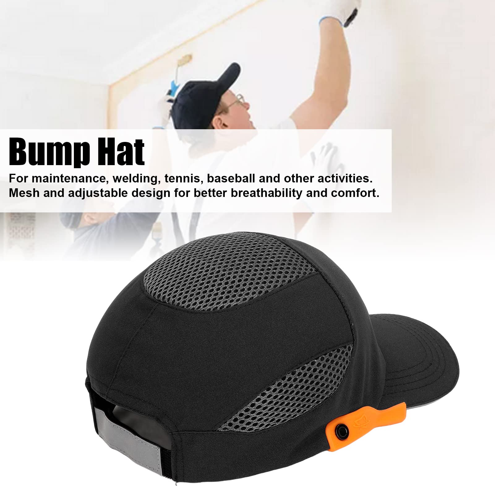 Bump Cap Adjustable Safety Bump Cap Insert Peaked Protective Baseball Hat for Baseball Tennis and Welding (Black with Orange Edge) - Image 4