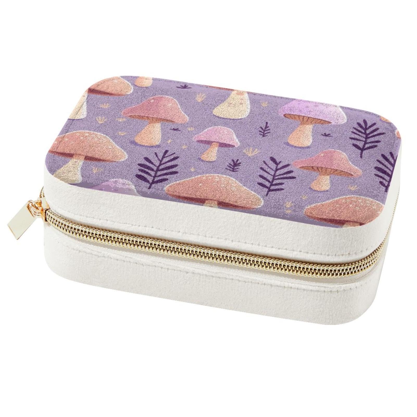 Boîte à bijoux cadeau idéal pour filles, organiseur de voyage double couche champignon violet