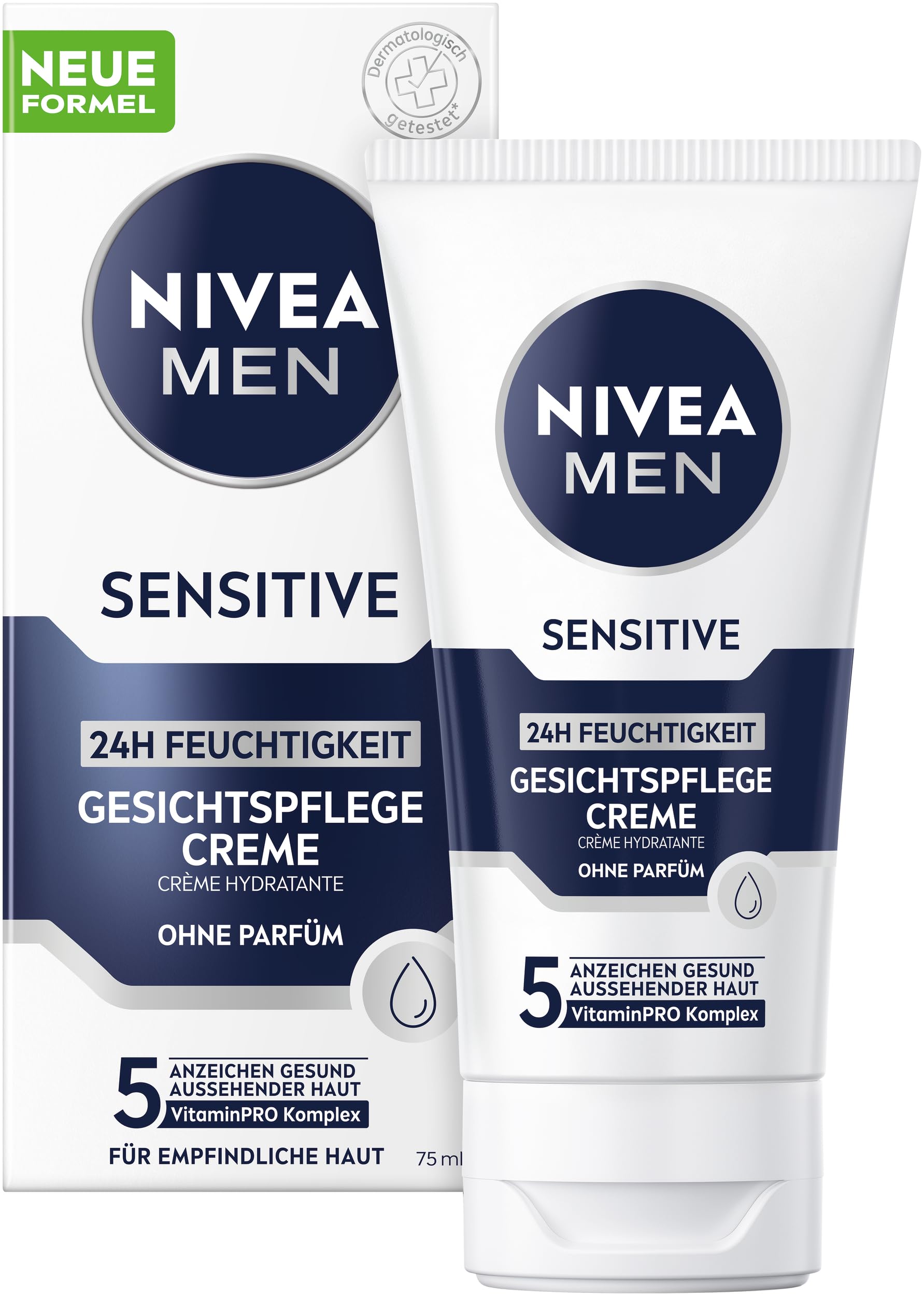 NIVEA MEN Sensitive krem do pielęgnacji twarzy, 24 h krem nawilżający do wrażliwej skóry mężczyzn, kojący krem do twarzy łagodzący podrażnienia skóry (75 ml)