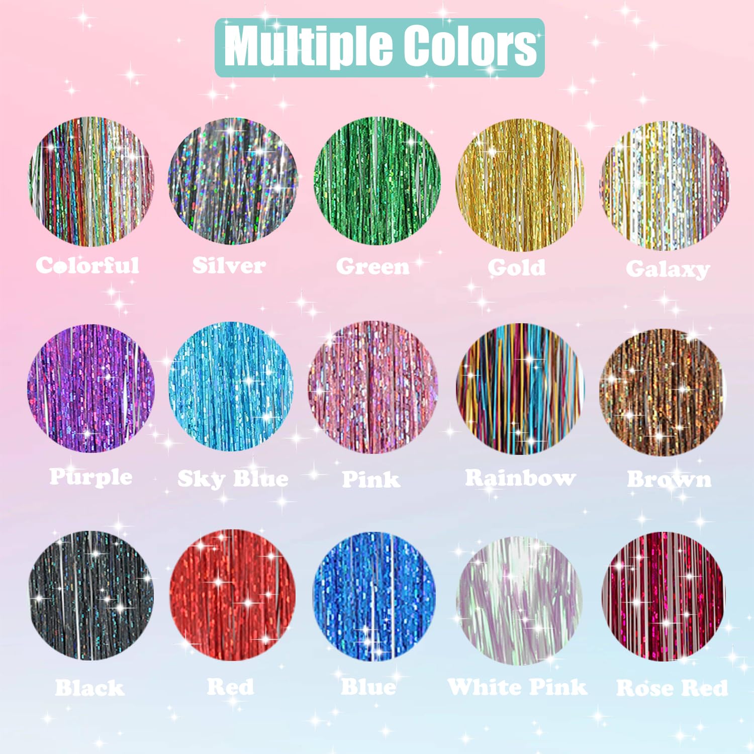 Kit de 18 piezas de oropel con clip, extensiones de cabello de oropel con purpurina de 20 pulgadas, accesorios para el cabello brillante de hada de oropel para mujeres y niñas (colorido) 6