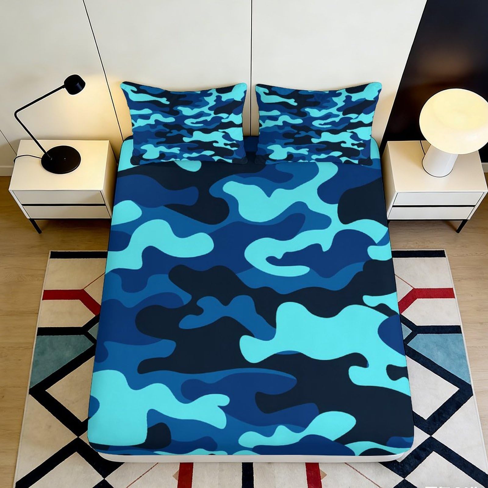 3D Printed Camouflage Microfiber Fitted Sheet Deep Pocket Non-Slip Bedroom Camouflage Mattress Fitted Cover Washable Home 200x200x25cm 90x200x25cm