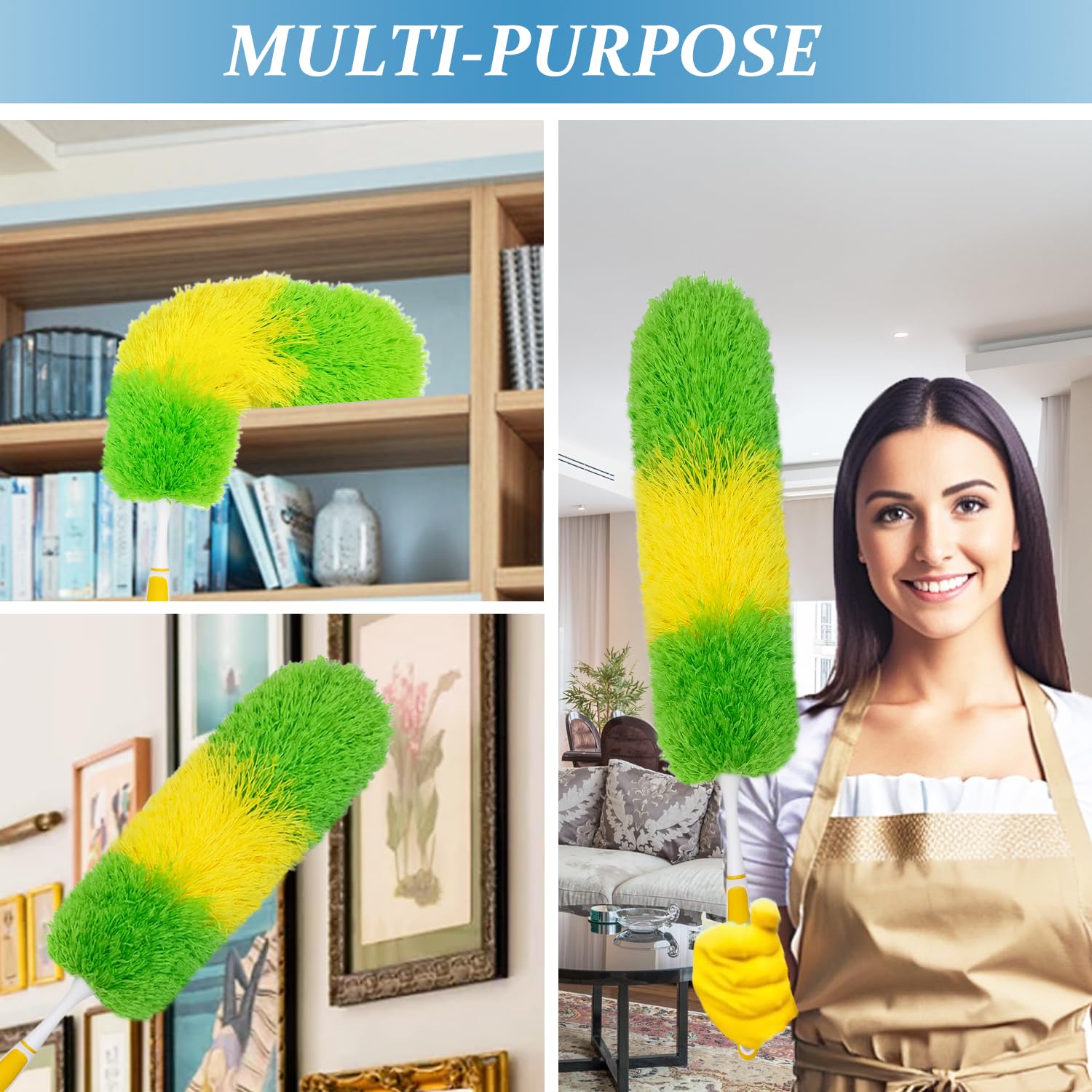 Paquete de 2 plumeros de microfibra de 20 pulgadas con asas antideslizantes y cabezales de microfibra flexibles, perfectos para limpieza del hogar, limpieza de oficina y limpieza de coche, plumero de
