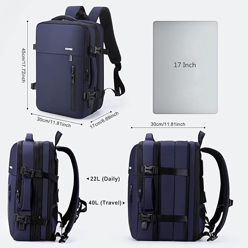 Miniatura 2 de HOMIEE Mochila de viaje con artículo personal, aprobada por aerolíneas, 18 x 14 x 8 pulgadas, maleta de equipaje expandible de 40 L con puerto USB,