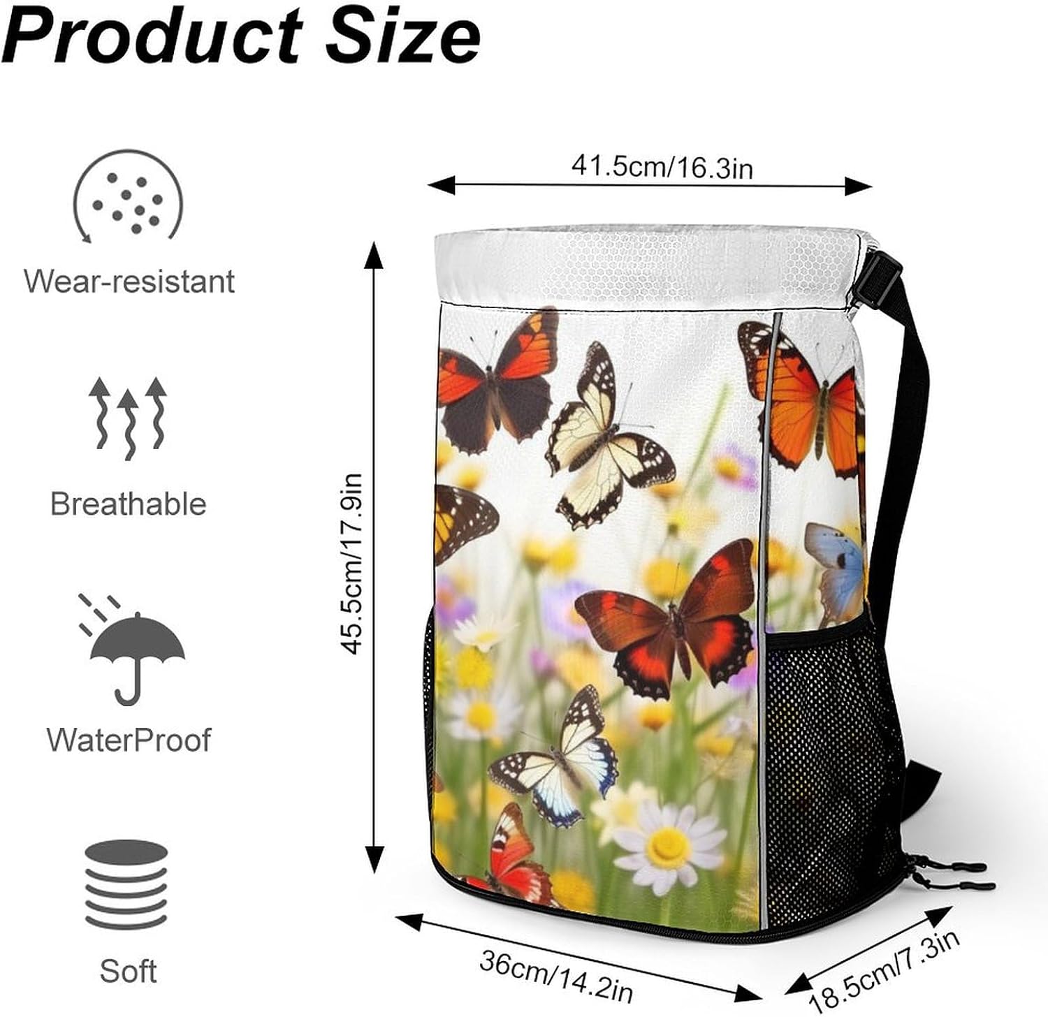 Group of Butterflies Drawstring Backpack Sports Gym Bag Dry And Wet Separation String Sackpack Bag for Women Men