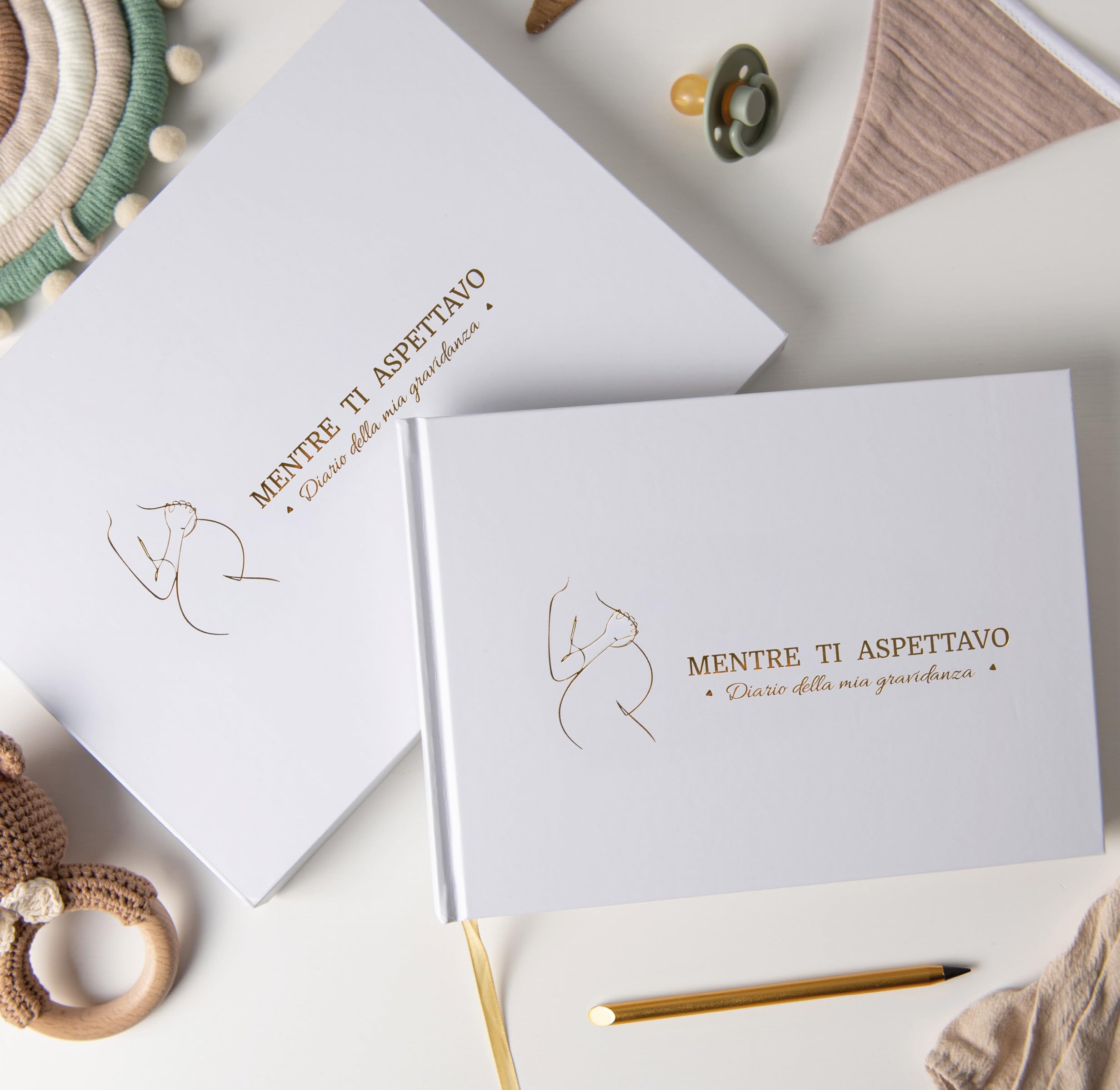 PROENMU® Diario de Embarazo + Lapiz Metalico Precioso + Caja Conservadora con Cierre Magnetico | Regalo para Embarazadas Exclusivo. (Italienisch)