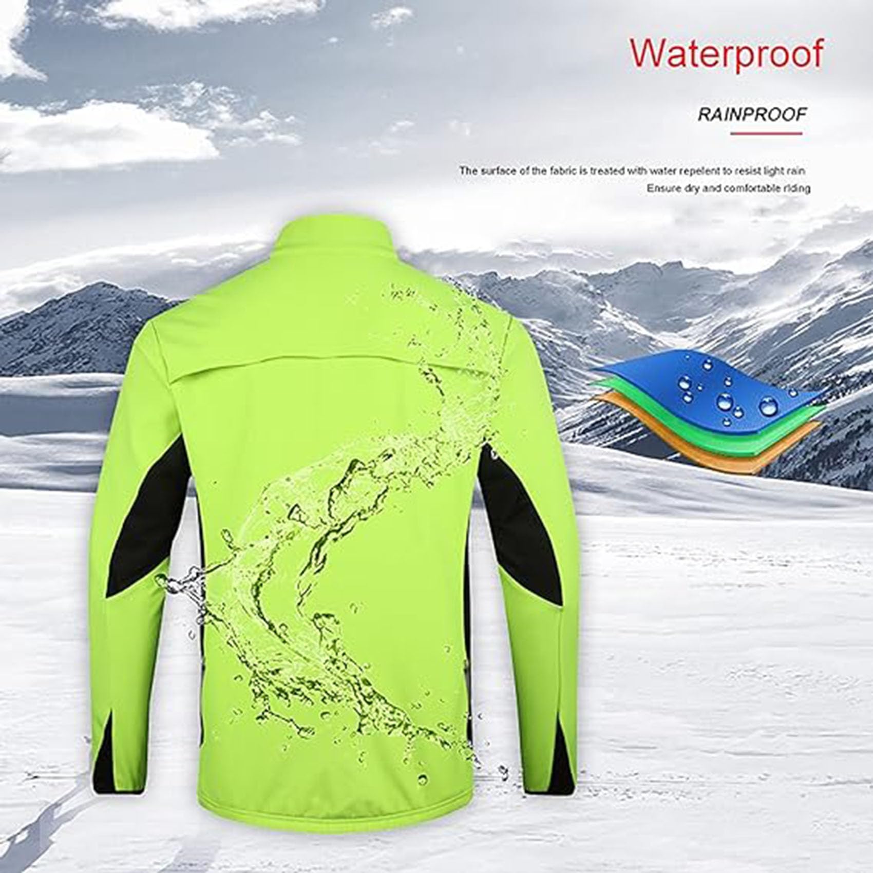 Męska polarowa kurtka rowerowa Wodoodporna, wiatroszczelna, oddychająca MTB Topy przeciwdeszczowe Odblaskowa koszulka rowerowa Softshell Zimowy ciepły płaszcz termiczny,Green-L