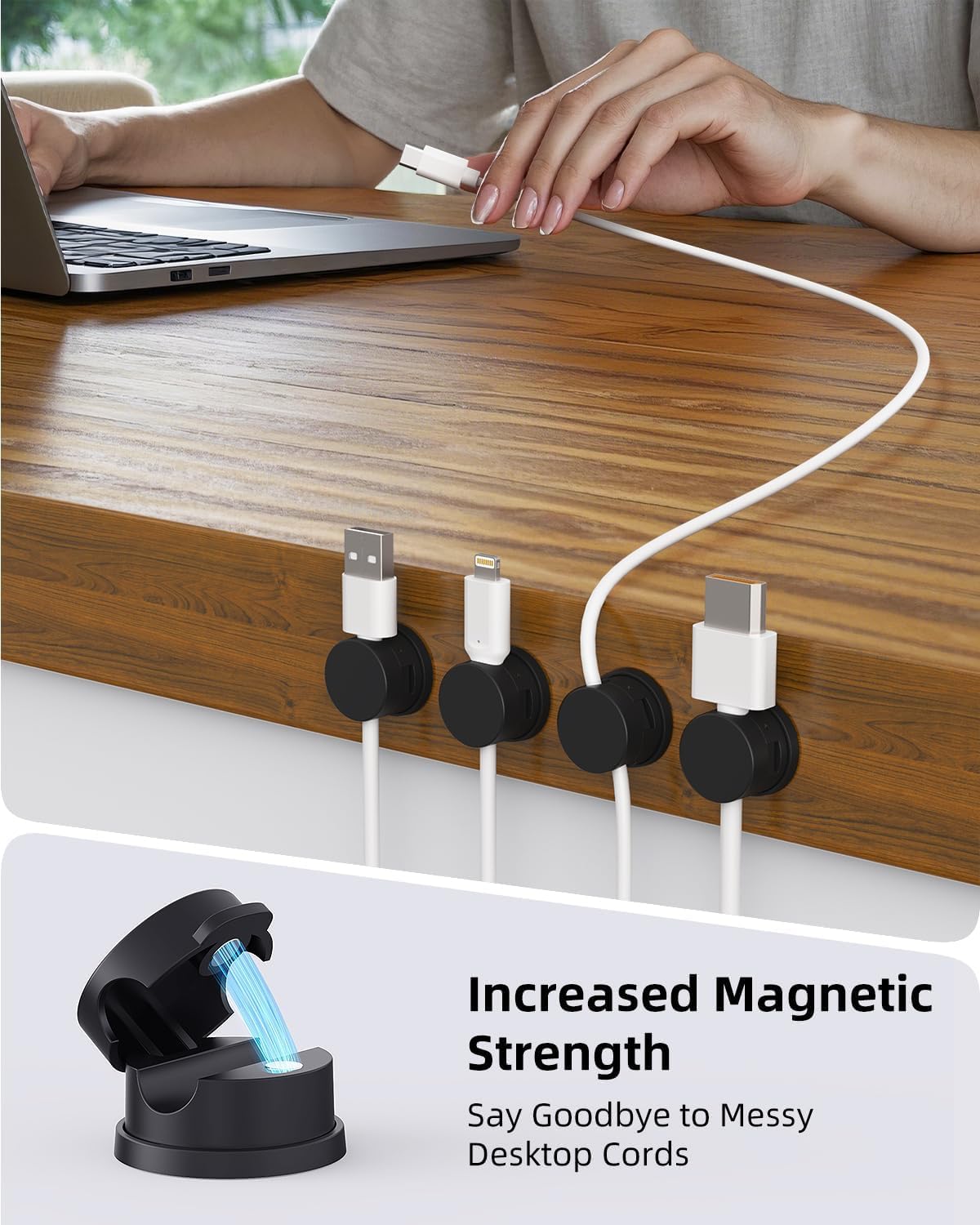 6 Pack Magnetic Cord Organizer,Spring Cable Holder Clips, ShinJu Phone Cord Holder for Nightstand Wall Car Office, Phone Charger Cable, Data Cable Organizer