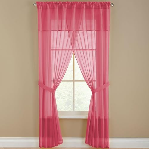 Miniatura 5 de BrylaneHome Juego de cortinas de gasa traslúcida de 5 piezas para ventana, 60I W 84I L, color beige cáscara de huevo