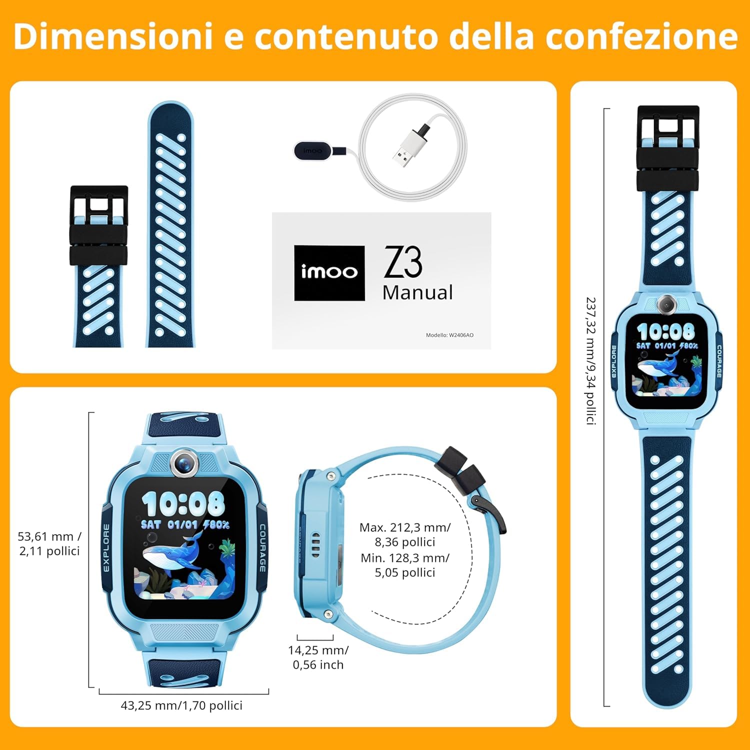 imoo Watch Phone, Smartwatch 4G per bambini con videochiamate HD, Smartwatch per bambini con GPS e monitoraggio in tempo reale, resistenza all'acqua IPX8 (Z3, Blu)