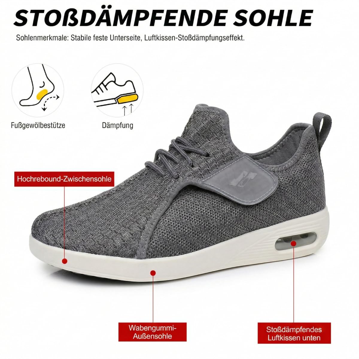 VibeCraft Extra Weite Gesundheitsschuhe für Herren und Damen, Verstellbare Klettverschluss Schuhe, Bequeme Walkingschuhe für Geschwollene Füße und Empfindliche Füße