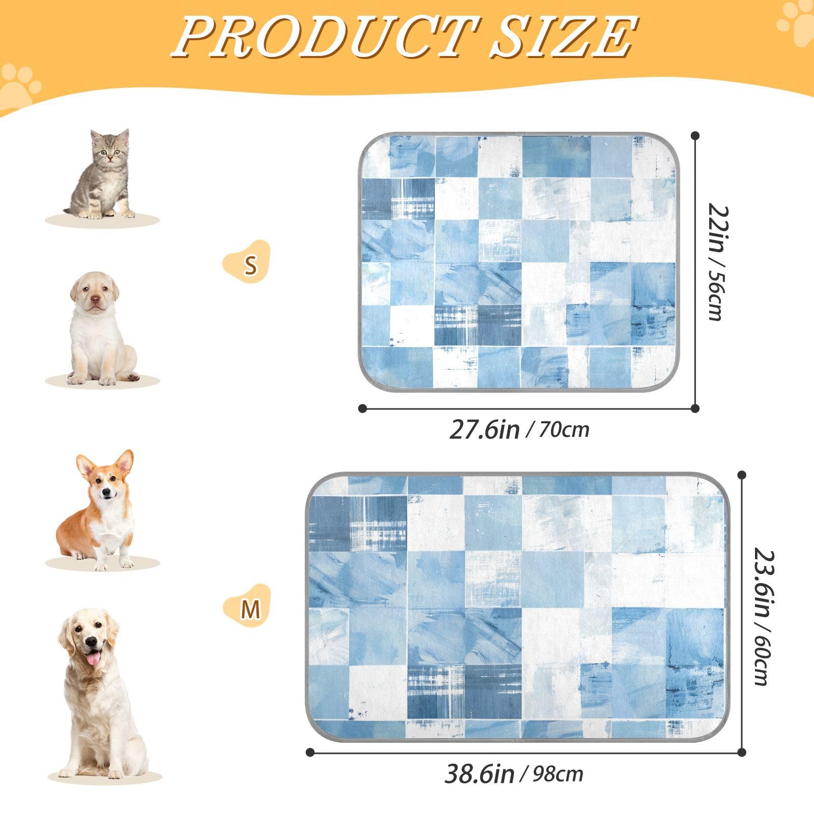 Light Blue and White Checkered Pattern Summer Cooling matt Self Cooling cat Blankets for Indoor Cats for Kittens Sleeping Waterproof tapete Frio para Perros M