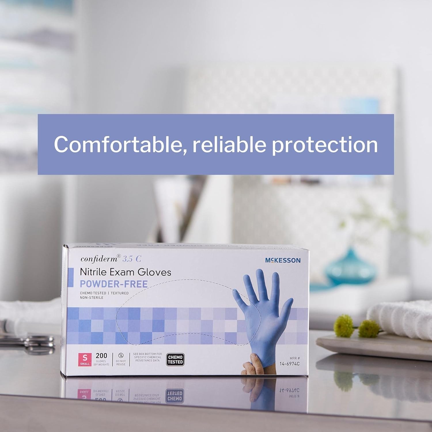 McKesson Confiderm 3.5C Nitrile Exam Gloves, Non-Sterile, Powder-Free, Blue, Small, 200 Count, 10 Boxes, 2000 Total