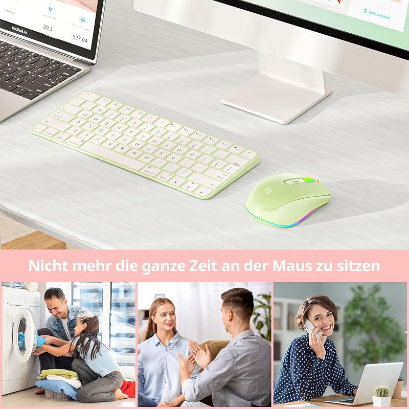 Seenda Vezeték Nélküli USB C Egér Jiggler Funkcióval - Újratölthető, Kettős Vevőegységgel, MacBook, Windows, Android Kompatibilis - Zöld