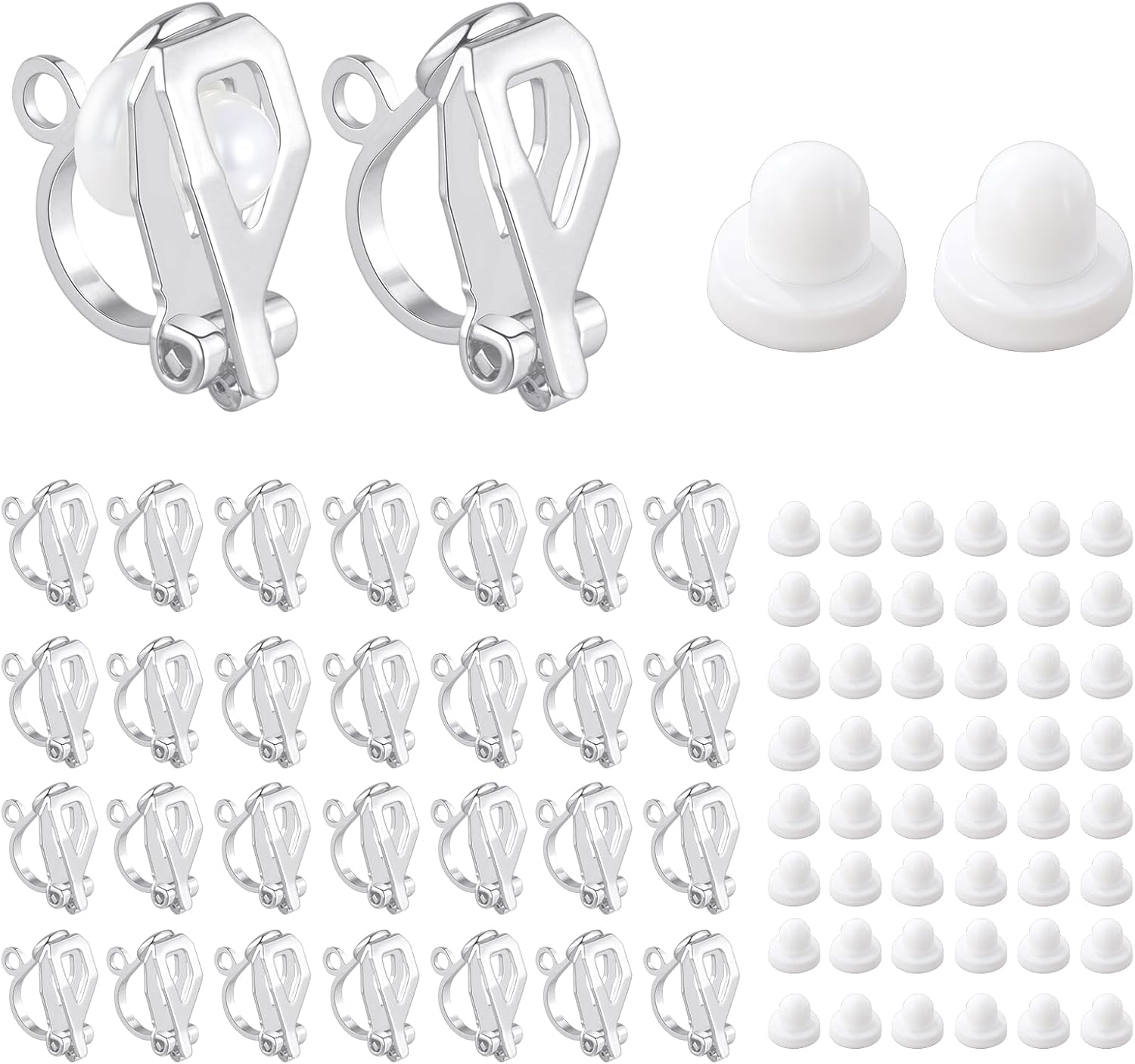 30PCS Silver Clip-on Earring Converter with Easy Open Loop for DIY Earrings Non-Pierced Ears Clip-On Earring Findings with Comfort Earring Pads