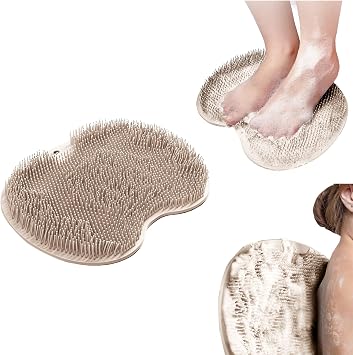 Shower Foot Scrubber Mat with 3 Types of Upgraded Brushes for Massage, Shower Back Scrubber with Micro Suction Cups,Non Slip Bathtub Shower Scrubber for Body at Home SpaKhaki