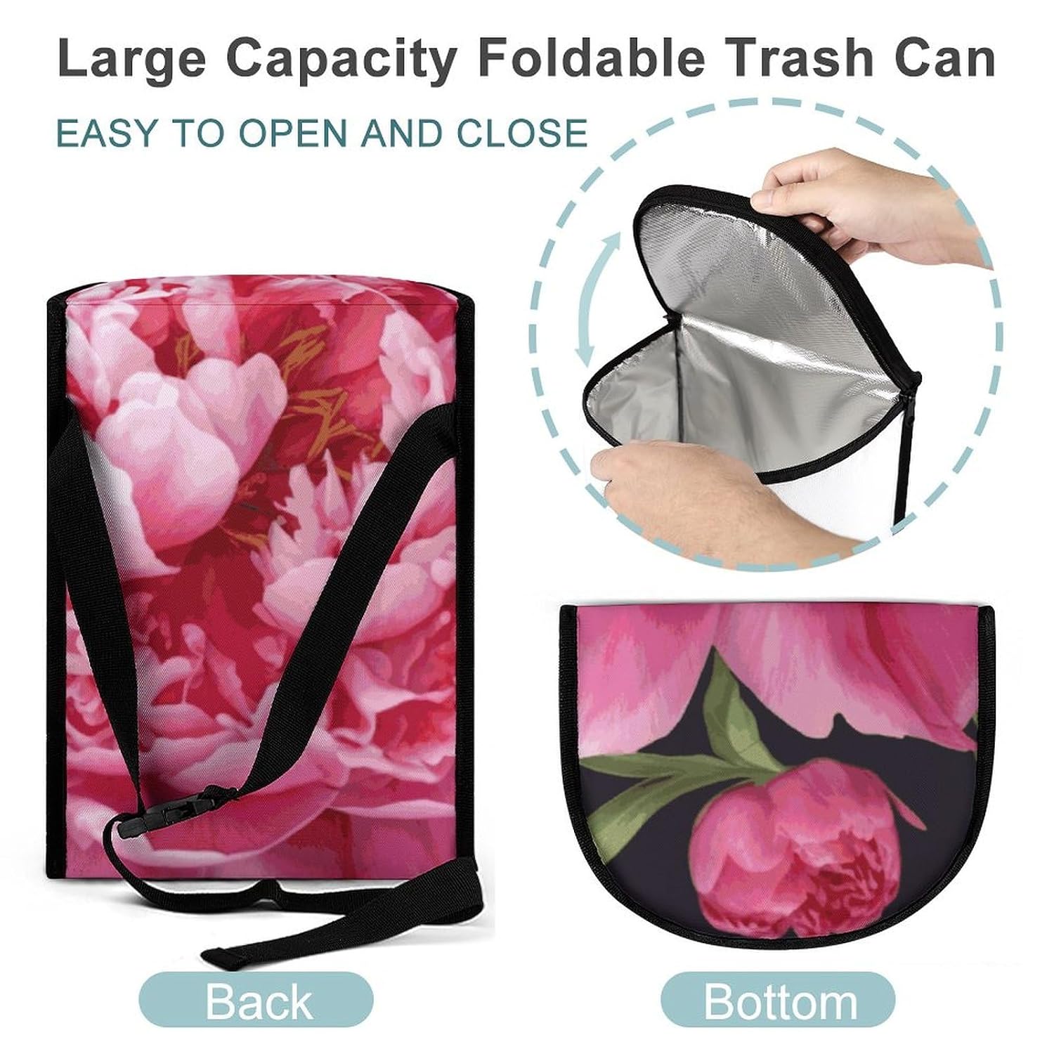 Garden Peony Car Trash Can Car Trash Bin Car Garbage Can Trash Can for Car Car Trash Bag Car Trash Can for Women Men Car Garbage Bag Truck Trash Can Garbage Can for Car