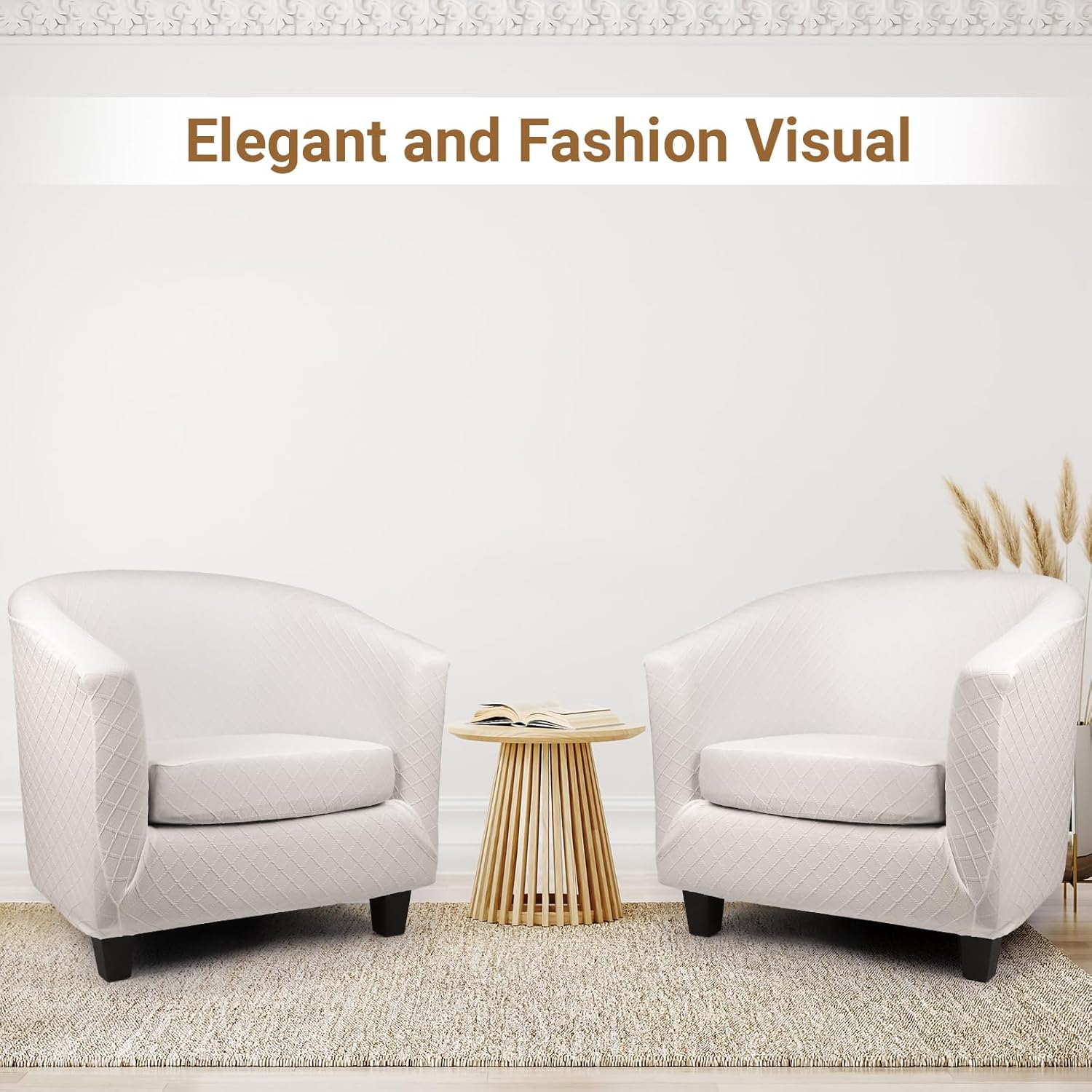 Barrel Chair Slipcovers, 2 Piece Soft Armchair Sofa Cover with Cushion Cover, Stretch Removable White Club Chair Covers Couch Furniture Protector for Bar Living Room Bedroom Hotel Counter