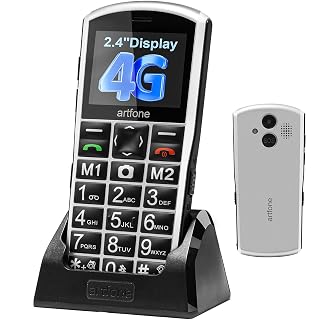artfone A400 4G Seniorenhandy ohne Vertrag | 2,4 Zoll Farbdisplay | Dual SIM mit Notruftaste | Rentner Handy große Tasten | 1800 mAh Akku Lange Standby-Zeit | Großtastenhandy mit Ladestation - Amazon product rated Grade A