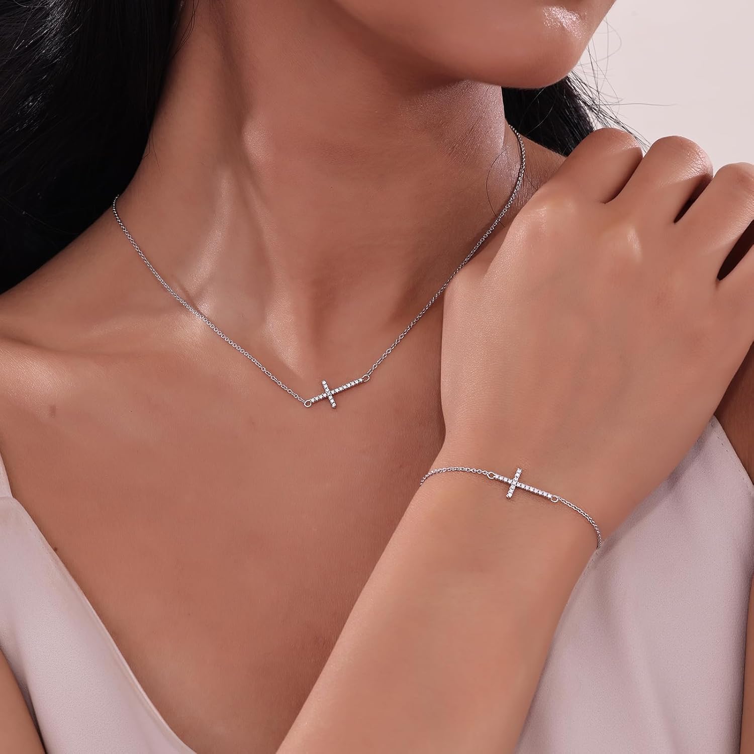 S 14K Gold Plated Cross Bracelet Dainty Bracelets for Women Adjustable Cubic Zirconia Bracelet Christian for Women - Image 4