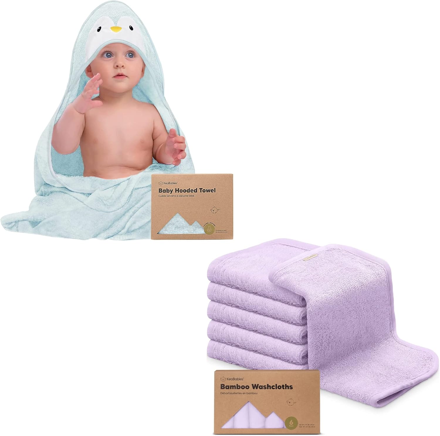 KeaBabies Baby Hooded Towel and Baby Washcloths for Newborn, Kids - Soft Bath Towels with Hood for Toddlers - Soft, Absorbent Infant Bath Cloth and Newborn Face Washcloths