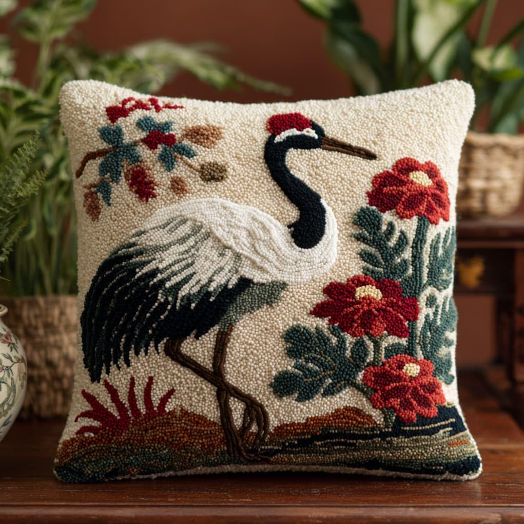 AxiangziK Latch Hook Pillow Case Kits,Red-Crowned Crane