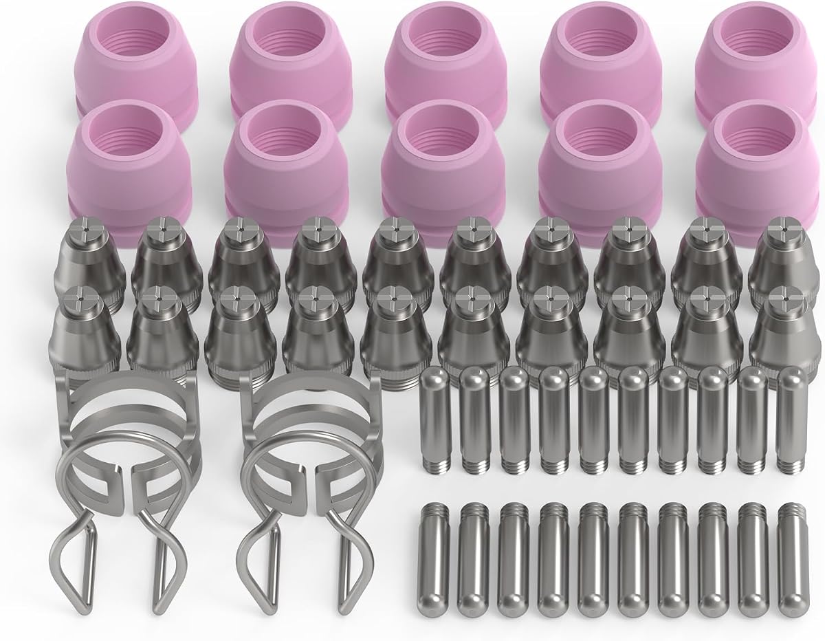 YESWELDER AG-60 Plasma Cutter Consumables Kit, 60PCS, 0.040 in Tips | 60PCS AG-60 replacement set with nozzles, electrodes, cups, and brackets, fits AG-60, AG-60P, SG-55, WSD-60 Torch