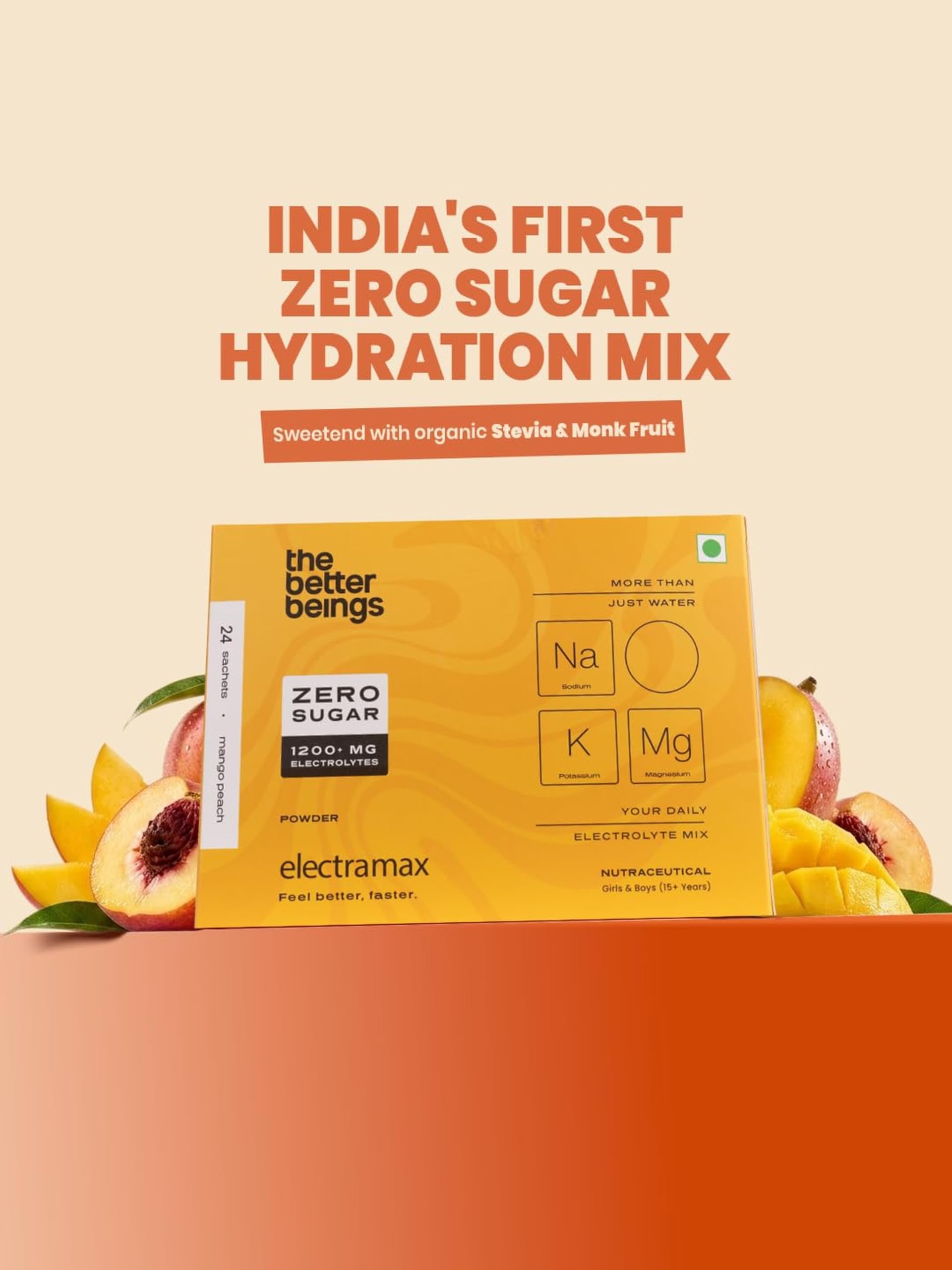 Mango Peach Electrolyte Hydration Powder| Zero Sugar Hydration Powder | 1200 Plus Mg Electrolytes | with Himalayan Pink Salt and Organic Stevia | Pack of 24 — Amazon image 2