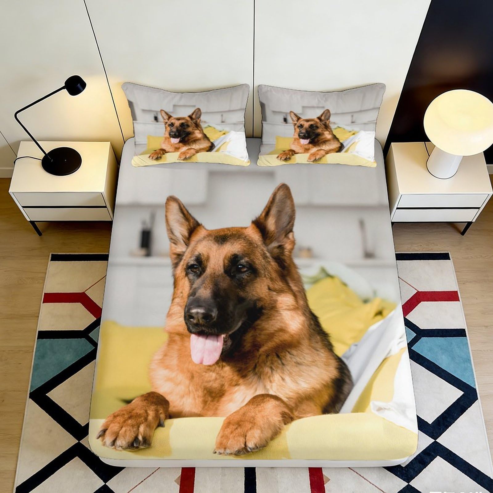 3D Printed German Shepherd Dog Fitted Sheet Microfiber Non-slip Mattress Cover for Bedroom Guest Room Dorm Decor 120x200x25cm